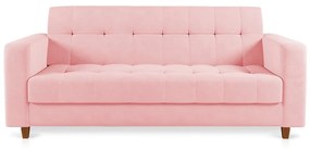 Sofá 03 Lugares Arezzo Suede Rosa Bebê Pés Chanfrado Castanho - D'Rossi