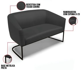 Sofá 2 Lugares Namoradeira Industrial Preto Stella Sintético D03 - D'Rossi - Preto