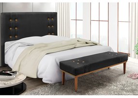 Cabeceira Cama Box Solteiro 90cm e Recamier Gênova Veludo S04 - D'Rossi - Preto