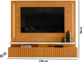 Painel TV 75 Pol 216cm Bancada Suspensa Ripado Lurian Cinamomo/Off White M20 - D'Rossi