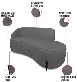 Sofá 3 Lugares Orgânico 180cm Pé Ferro Preto Morgan Bouclê D03 - D'Rossi - Grafite