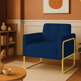 Poltrona Sala Industrial Alta Tubo Dourado Elisa Bouclê D03 - D'Rossi - Azul
