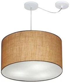Lustre Pendente Cilíndrico Com Desvio Md-4235 Cúpula em Tecido 45x30cm Palha - Bivolt
