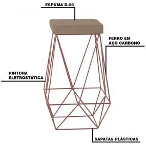 Banqueta Decorativa Kathy Base Bronze Suede Cappuccino G41 - Gran Belo