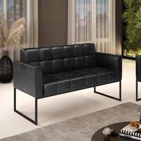 Sofá Namoradeira Elisa Corano Preto Base Metálica Industrial Preto D03 - D'Rossi