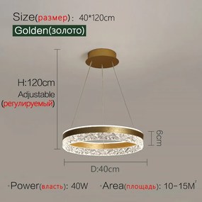 Lustre Pendente Minimalista e moderno led lustre de iluminação para casa anéis de cristal teto montado iluminação lustre lâmpada pendurada branco &amp; moldura ouro - H - Luz mutável I Tamanho 40cm