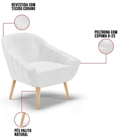 Poltrona Giovana Corano Pés Palito Natural D03 - D'Rossi - Branco