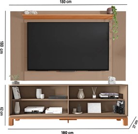 Painel TV 65 Pol 180cm com Rack Bancada para Sala Visari Marrom/Freijó C01 - D'Rossi