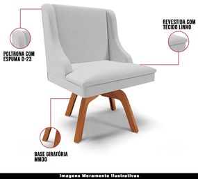 Kit 5 Cadeiras Decorativas Sala de Jantar Base Giratória de Madeira Firenze Linho Cinza/Natural G19 - Gran Belo
