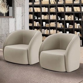 Kit 2 Poltronas Decorativas  Sala de Estar Clarke Veludo Bege G45 - Gran Belo