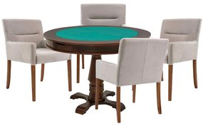 Mesa de Jogos Carteado Victoria Redonda Tampo Reversível Imbuia com 4 Cadeiras Vicenza Nude G36 G15 - Gran Belo