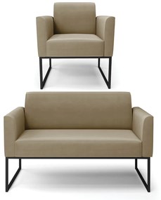 Sofá Namoradeira com Poltrona Base Industrial Preto Marisa Suede Marrom Rato D03 - D'Rossi