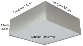 Plafon Quadrado Md-3002 Cúpula em Tecido 50x50x15cm Rústico Cinza - Bivolt