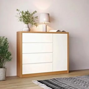 Cômoda 4 Gavetas e 1 Porta em MDF Freijó Off White 135x47x124 cm Dalla Costa
