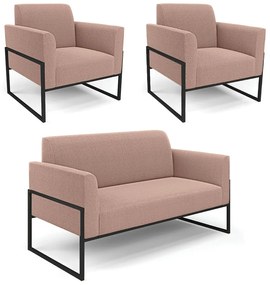 Namoradeira e 2 Poltronas Industrial Alta Preto Marisa Bouclê - Rose