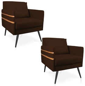 Kit 02 Poltronas Mari Suede Pés Palito de Ferro Marrom D03 - D'Rossi - Marrom