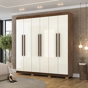 Guarda Roupa Elegance 6 Portas Imbuia/Champanhe - Vila Rica Móveis