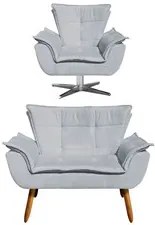 Kit Namoradeira 2 Lugares e 1 Poltrona Decorativa Giratória Cromada Op
