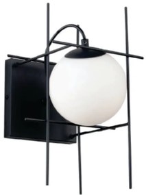 Arandela Dix 21X21,5X35Cm Metal Preto Vidro Fosco 01Xg9 - Bella Ilumin...