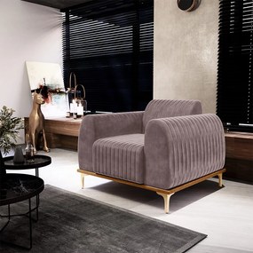 Kit 2 Poltronas Decorativas Sala de Estar Base de Madeira Euro Veludo Rosê G15 - Gran Belo