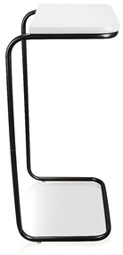 Mesa Lateral Tampo Branco Multiuso Para Sofá Base Preto - D'Rossi