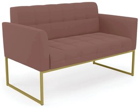 Kit 1 Sofá Namoradeira e 2 Poltronas Elisa Veludo Base Metálica Industrial Dourado - D'Rossi - Rose