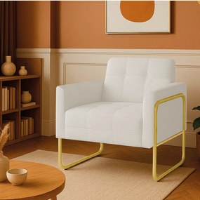 Poltrona Sala Industrial Alta Tubo Dourado Elisa Bouclê D03 - D'Rossi - Off White
