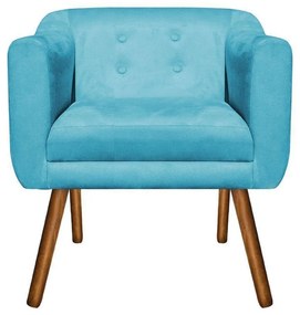 Poltrona Julia Suede Azul Turquesa Pes Palito Castanho - D'Rossi