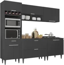 Armário de Cozinha Com Tampo CP05 240cm Pérola Preto Z34      - Mpozen
