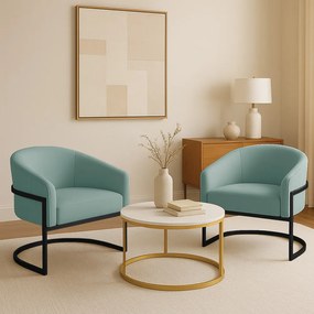 Poltrona Sala Industrial Preto Kit 2 Arielle Veludo Cotelê Menta D03 - D'Rossi