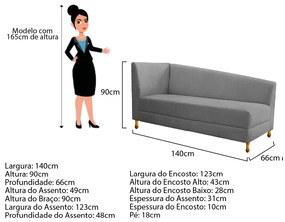 Recamier Valéria 140cm Lado Direito Suede Cinza - ADJ Decor