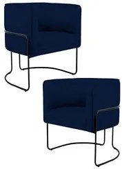 Kit 2 Poltronas Decorativas Base Aço Betina C-304 Veludo Azul Marinho