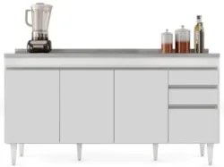 Balcão Gabinete com Pia Inox 160cm Arkansas Branco - Lumil