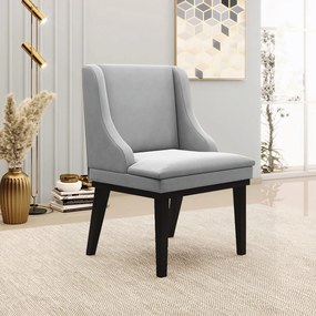 Cadeira Decorativa Sala de Jantar Base Fixa de Madeira Firenze Suede Cinza/Preto G19 - Gran Belo