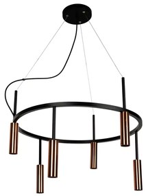 Pendente Platinum Circular Ø60X44,5Cm 6Xmr11 - Usina 16931/60 (PT / CB-P - Preto Texturizado / Cobre Polido Brilho)