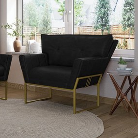 Poltrona Sala Industrial Dourado Kit 2 Anitta Sintético PU D03 - D'Rossi - Preto