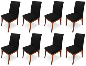 Conjunto 8 Cadeiras Raquel para Sala de Jantar Base de Eucalipto Suede Preto