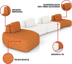 Sofá 4 Lugares Orgânico com Chaise e 3 Módulos Berlim Bouclê Cr K01 - D'Rossi - Caramelo/Off White