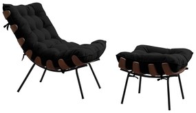 Conjunto Decorativo Poltrona e Puff Abel Base de Madeira Preto Veludo Preto G41 - Gran Belo