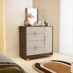 Cômoda Quarto 95cm com Espelho 1 Porta Kenia V01 - D'Rossi - Imbuia e Fendi