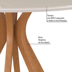 Mesa Sala de Jantar Cozinha Redonda Tampo de Vidro 130cm Willy Off White/Champagne G60 - Gran Belo