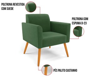 Kit 2 Poltronas Pés Palito Castanho Marisa Suede D03 - D'Rossi - Verde
