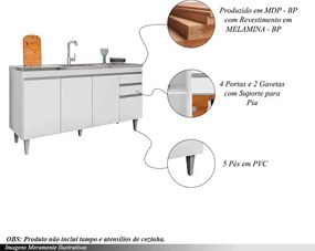 Balcão de Cozinha para Pia Dodoma MDP/BP Branco G96 - Gran Belo