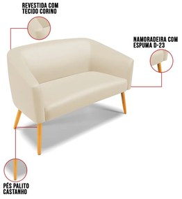 Sofá Namoradeira e Poltrona Giratória MA30 Stella Sintético Bege D03 - D'Rossi