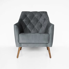 Kit 2 Poltronas Atena Decorativa Botonê Pés Palito Veludo Cinza