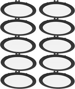 Kit 10 Plafons LED Embutir Redondo 18W Preto Ø22,5cm