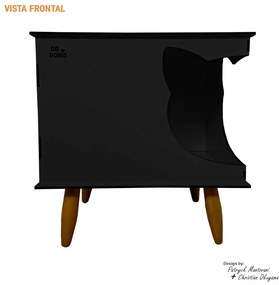 Casinha de Gato Cat Line B900 Pés Palito Preto - Sheep Estofados - Preto
