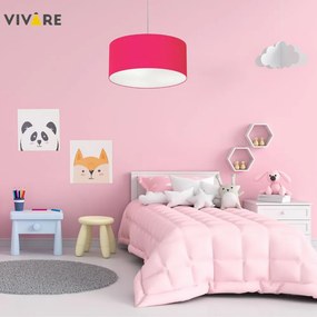 Lustre Pendente Cilíndrico Md-4099 Cúpula em Tecido 40x25cm Rosa Pink - Bivolt
