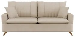 Sofá 180cm 3 Lugares com Almofadas Pés Curvos Veras Suede D05 Bege Cla
