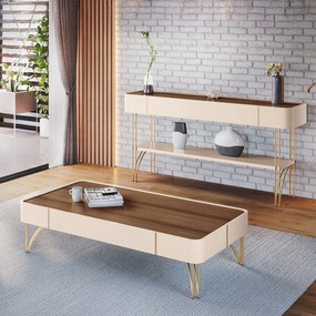 Conjunto Aparador Decorativo MDP/MDF e Mesa de Centro Rennes Off White/Castanho G26 - Gran Belo